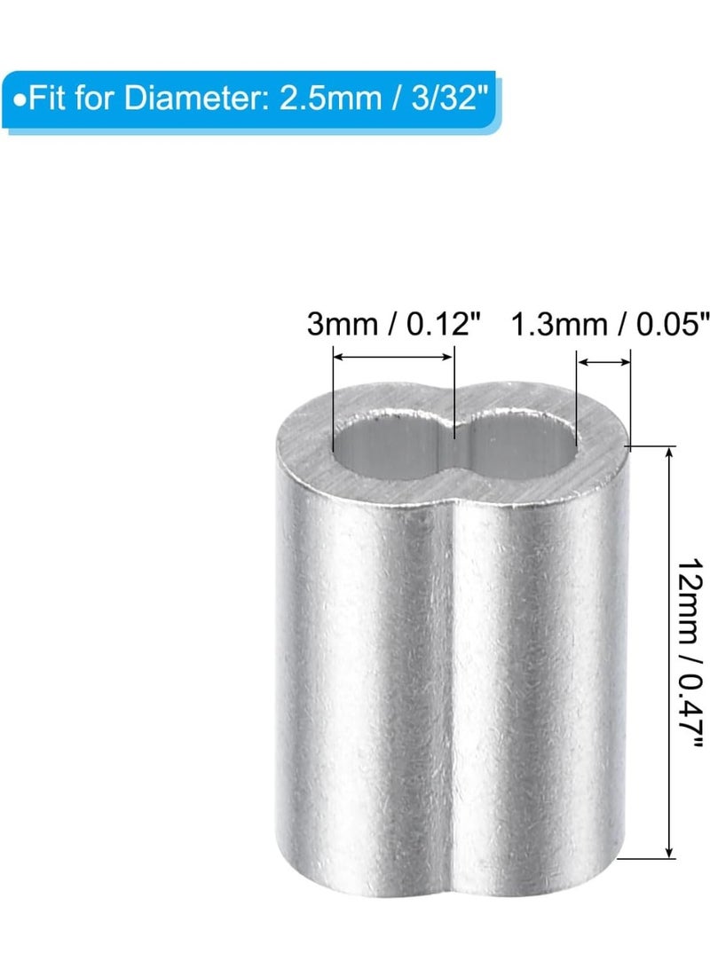 3/32 "2.5 مم الألومنيوم ضغط حلقة الأكمام مزدوجة Ferrule لنهاية خط كابل السلك الحبل ، الفضة 100pcs - Image 3